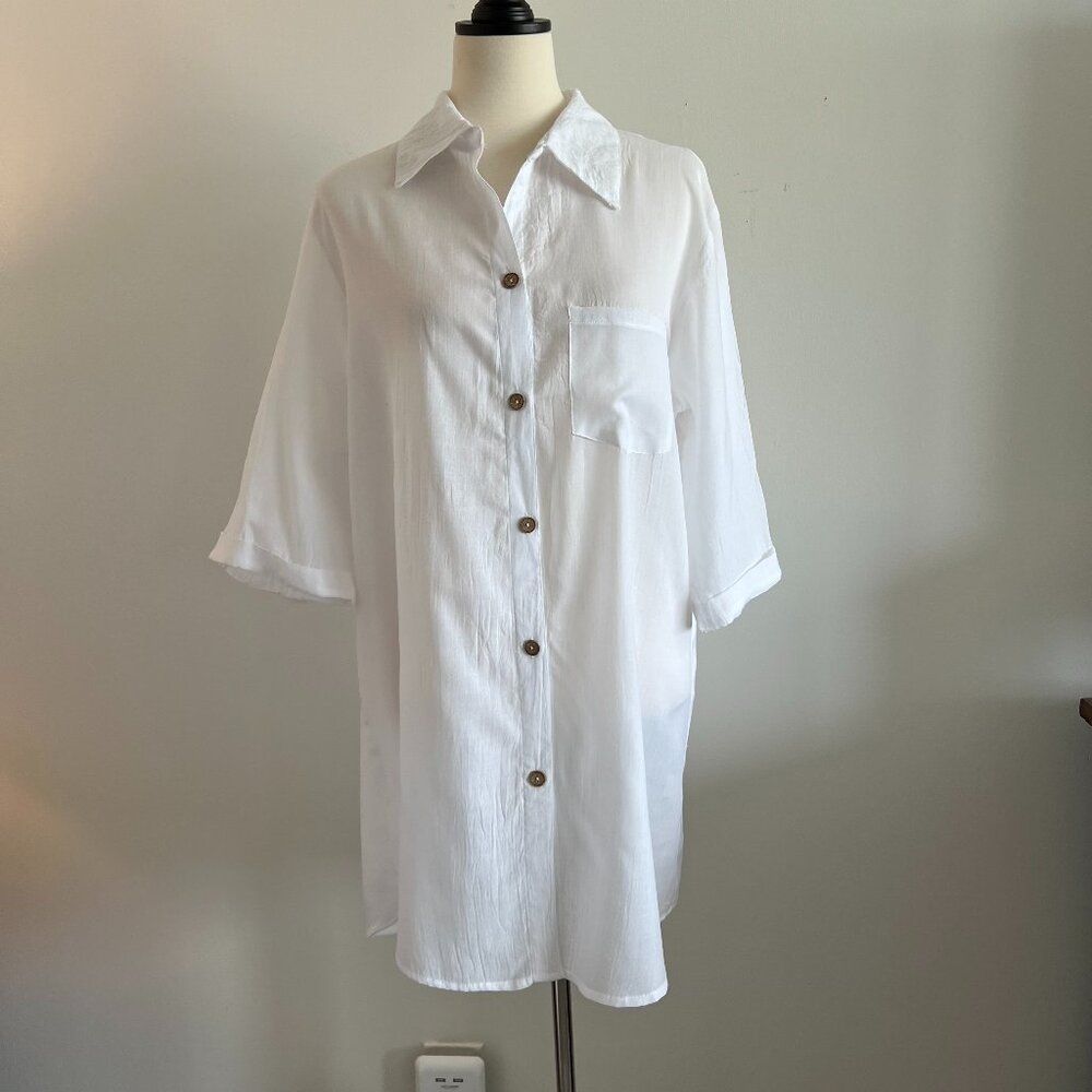 Wearabouts White Shirtdress Sheer Dress / Beach Coverup Size M
